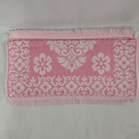 Vintage 80s St Marys Pink And White Floral Cotton Towels Set Of 2 - Picture 4 of 8